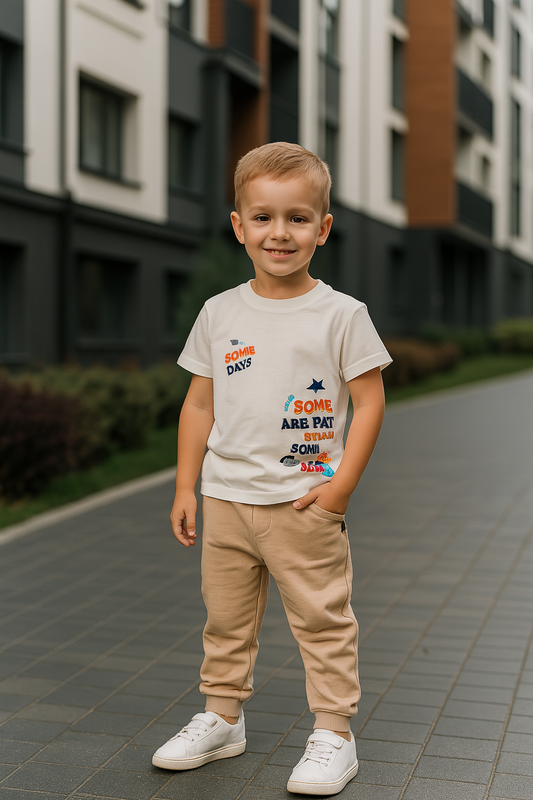 Ensemble garçon 4-7 ans : t-shirt coton + jogging gris ou beige ref 0612 ALL FOR KIDS