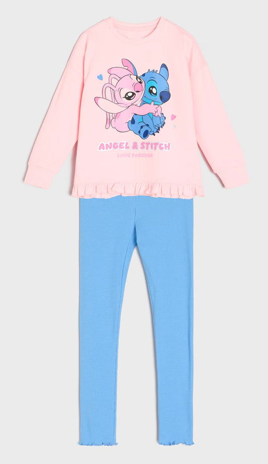 Ensemble fille Stitch & Angel rose et bleu 2 pièces confort taille de 3 à 8 ans ref 620 ALL FOR KIDS
