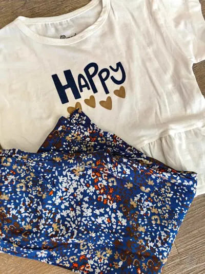 Ensemble fille été "Happy" tee-shirt volanté & pantalon fleuri ref 1363 ALL FOR KIDS