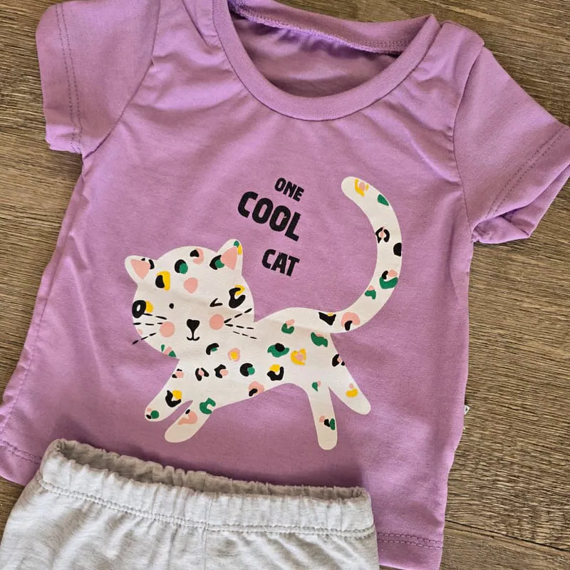 Tenue bébé fille petit chat en coton avec pantalon gris clair