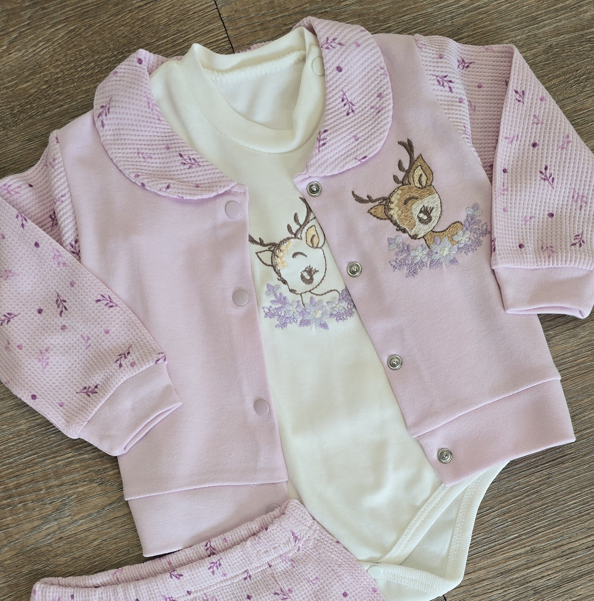 Tenue bébé fille rose avec gilet body manches longues et pantalon - All for Kids