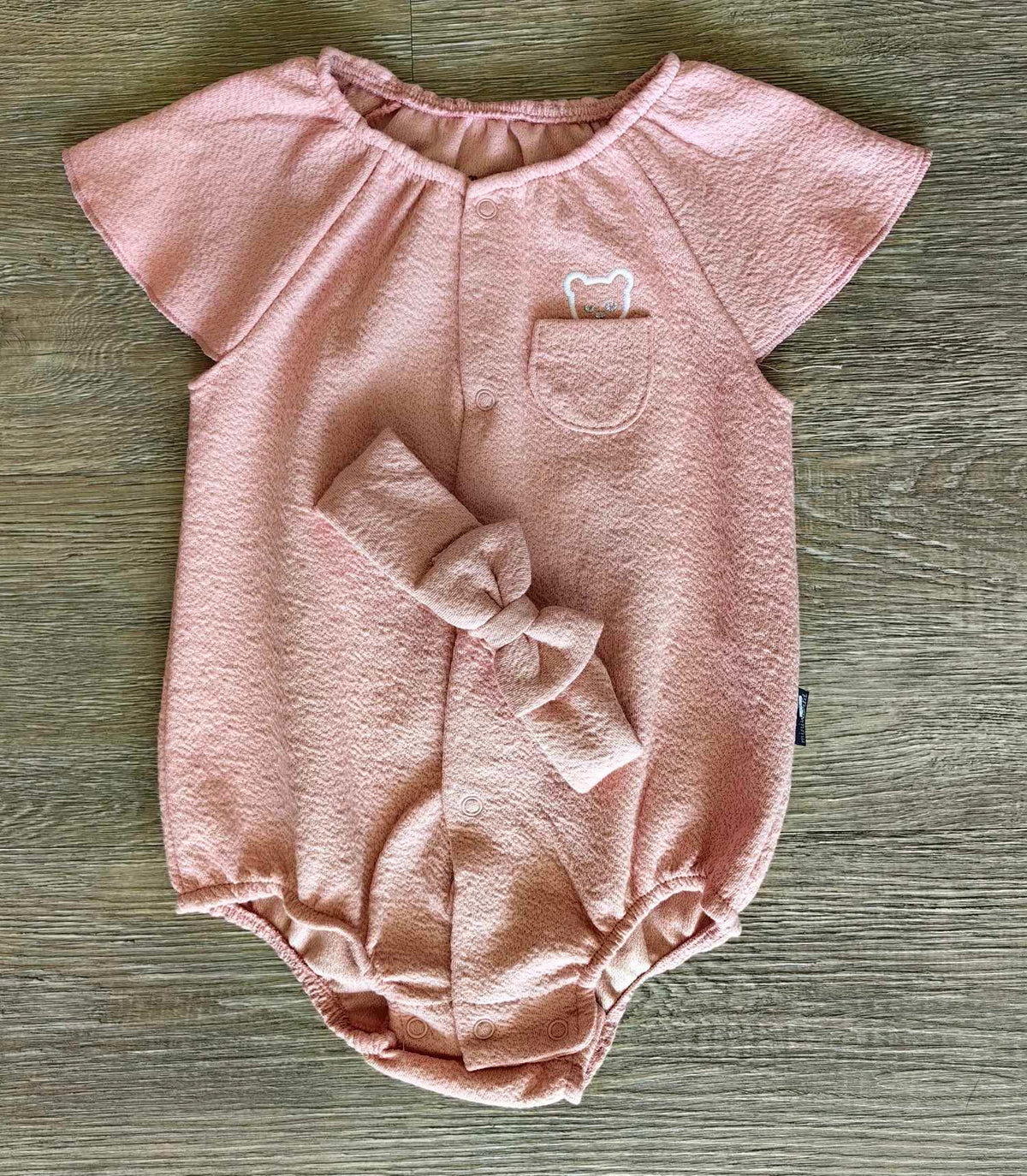 Tenue bébé fille vieux rose barboteuse avec bandeau assorti