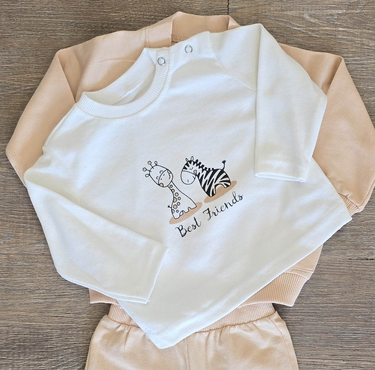 Tenue bébé garçon beige et écru 3 pièces en coton 6 à 24 mois