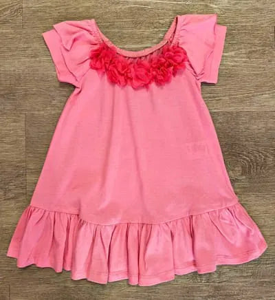 Tenue été bébé fille robe rose 100 % coton à col fleuri