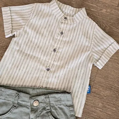 Tenue été bébé garçon chemisette rayée col officier et bermuda