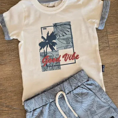 Ensemble bébé "Good Vibe" bleu palmier dernière taille 18 mois ref 8598 ALL FOR KIDS