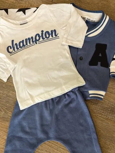 Ensemble 3 pièces bébé garçon teddy bleu coton dernière taille 9 mois ref 4054 ALL FOR KIDS