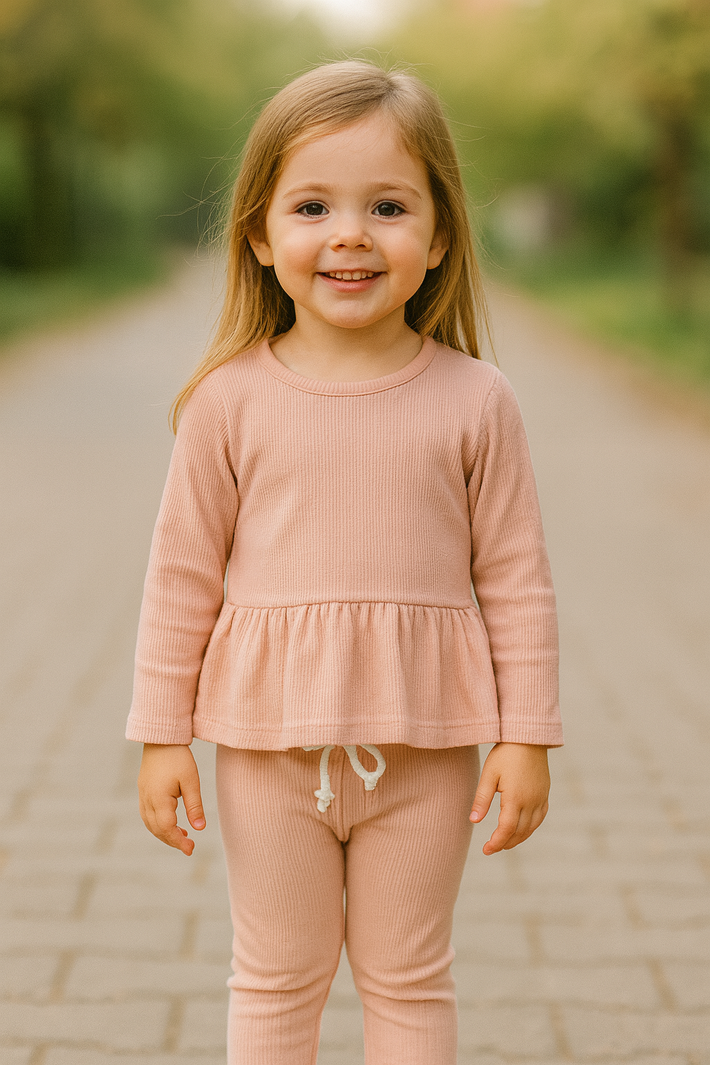 Ensemble fille en coton tunique + legging côtelé rose taille de 2 à 5 ans ref 9726 ALL FOR KIDS