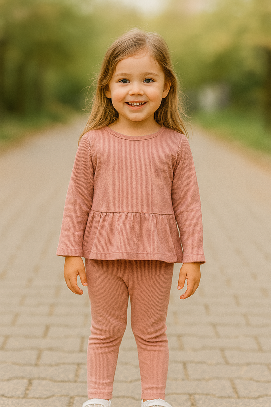 Ensemble fille en coton tunique + legging côtelé rose taille de 2 à 5 ans ref 9726 ALL FOR KIDS