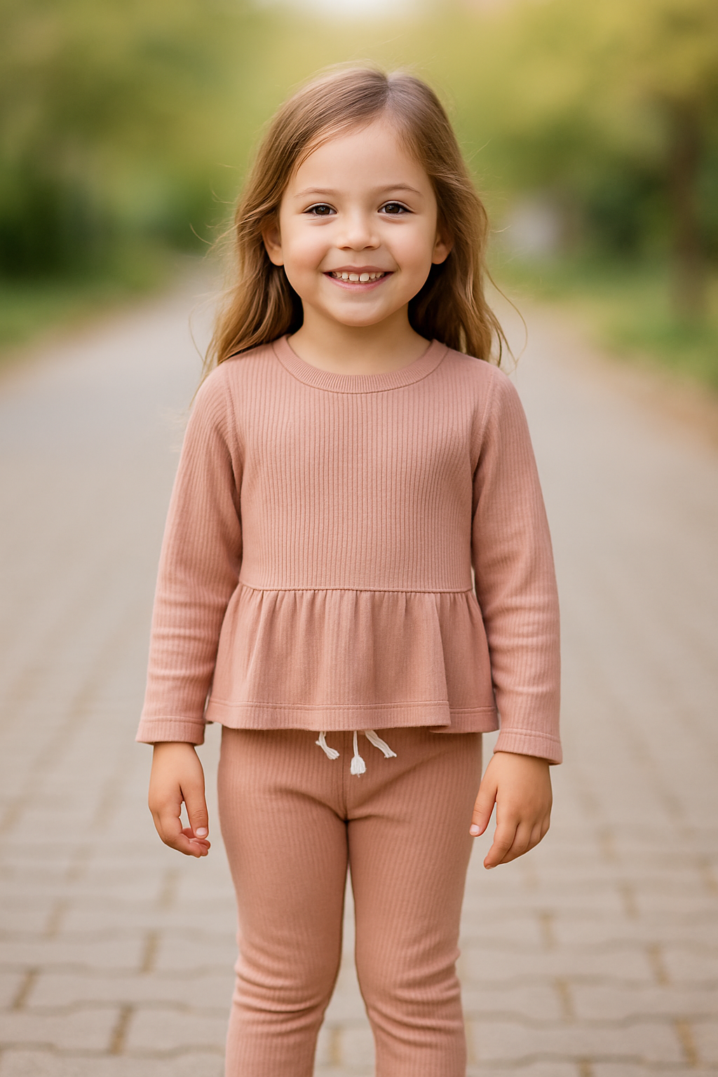 Ensemble fille en coton tunique + legging côtelé rose taille de 2 à 5 ans ref 9726 ALL FOR KIDS
