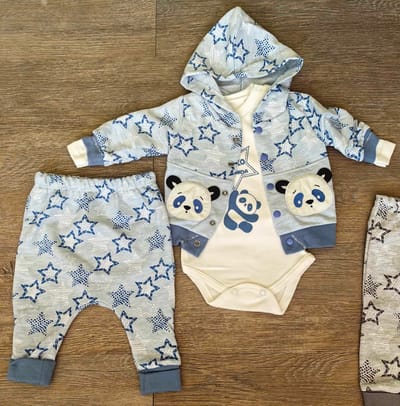 Veste à capuche panda bébé garçon ensemble 3 pièces coton All for Kids