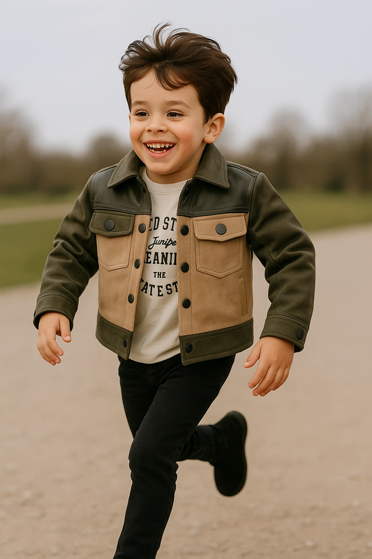 Ensemble garçon veste daim kaki, t-shirt, jean noir taille de 2 à 5 ans ref 9176 ALL FOR KIDS
